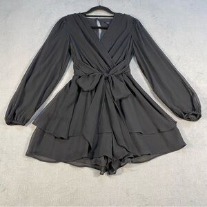 Express Women’s black Long Sleeve Wrap V-neck romper, elastic waist, line, XS